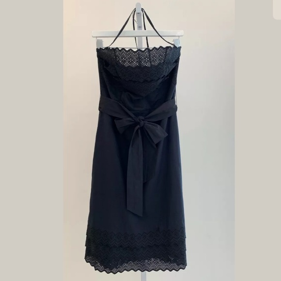 PETRO ZILLIA BLACK COTTON HALTER EYELET DRESS SZ 4 - Picture 2 of 12